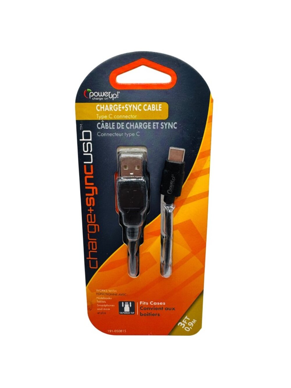 PowerUp Charge+Sync USB Cable Type C Connector 3ft Heavy Duty Strain Relief USB